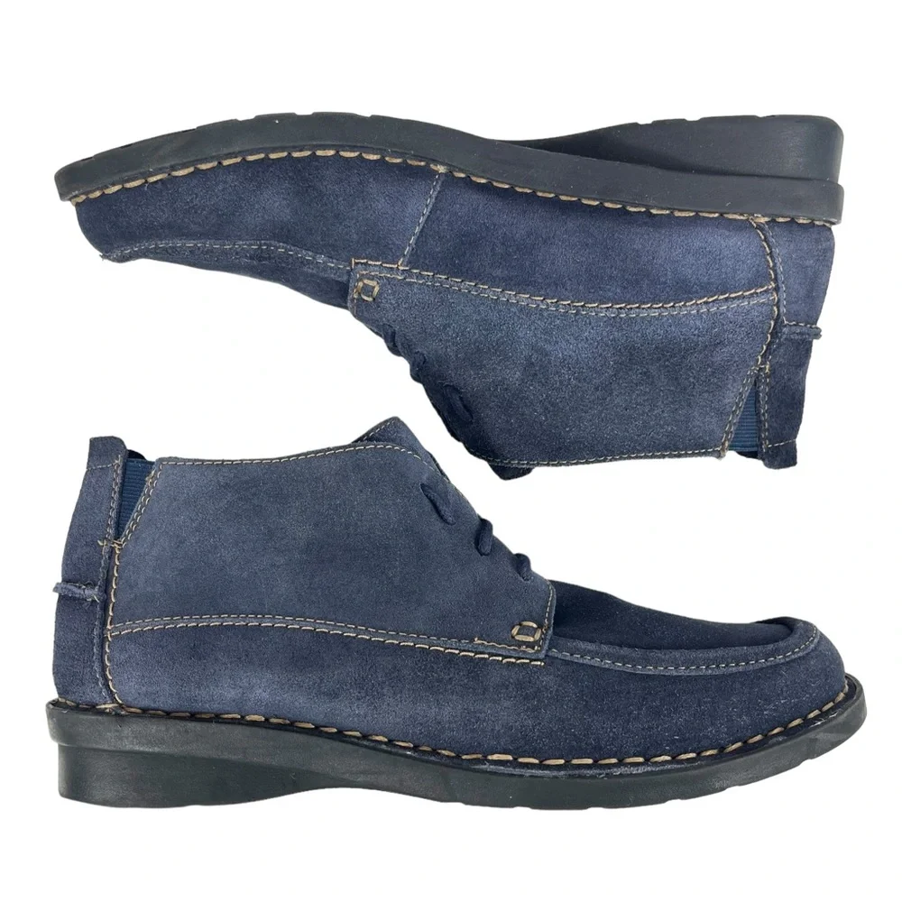 Clarks Womens‎ 7.5 Bendables 63002 Navy Blue Suede Chukka Lace-Up Ankle Boot